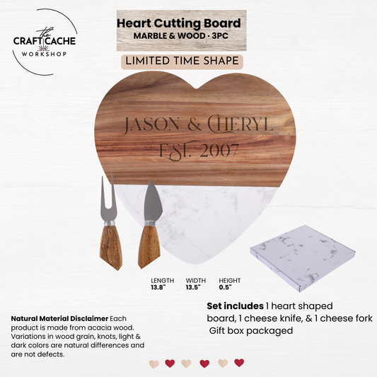 Marble & Wood Heart Shape Cutting Board/Charcuterie