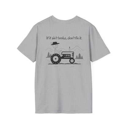 Southern Rizzms™ "If It Ain’t Broke" Tractor Tee – Funny Southern Stick Figure Shirt – Country Life Graphic Tee
