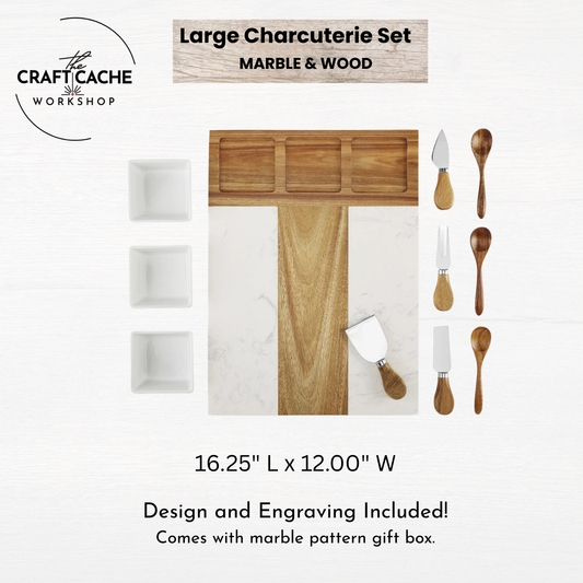 Marble & Wood Charcuterie Set- Large