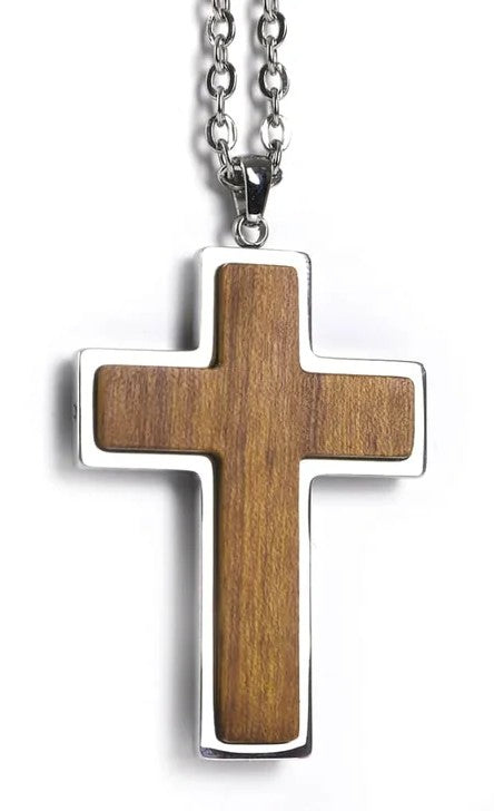 Custom Wood & Stainless Steel Cross Necklace