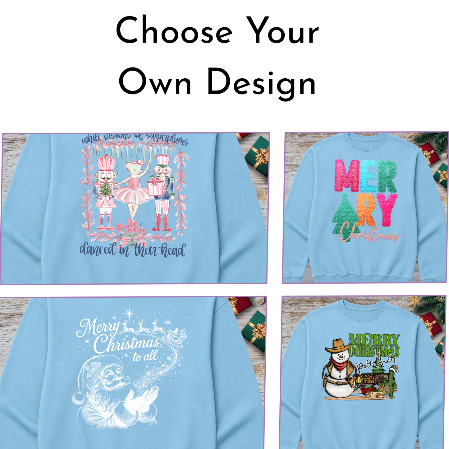 Sky Blue Christmas Sweatshirt| Choose Your Favorite Design