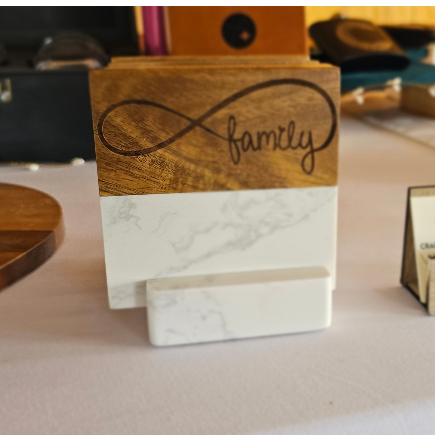 Marble & Wood Coaster Set with Base