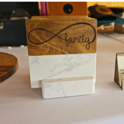Marble & Wood Coaster Set with Base
