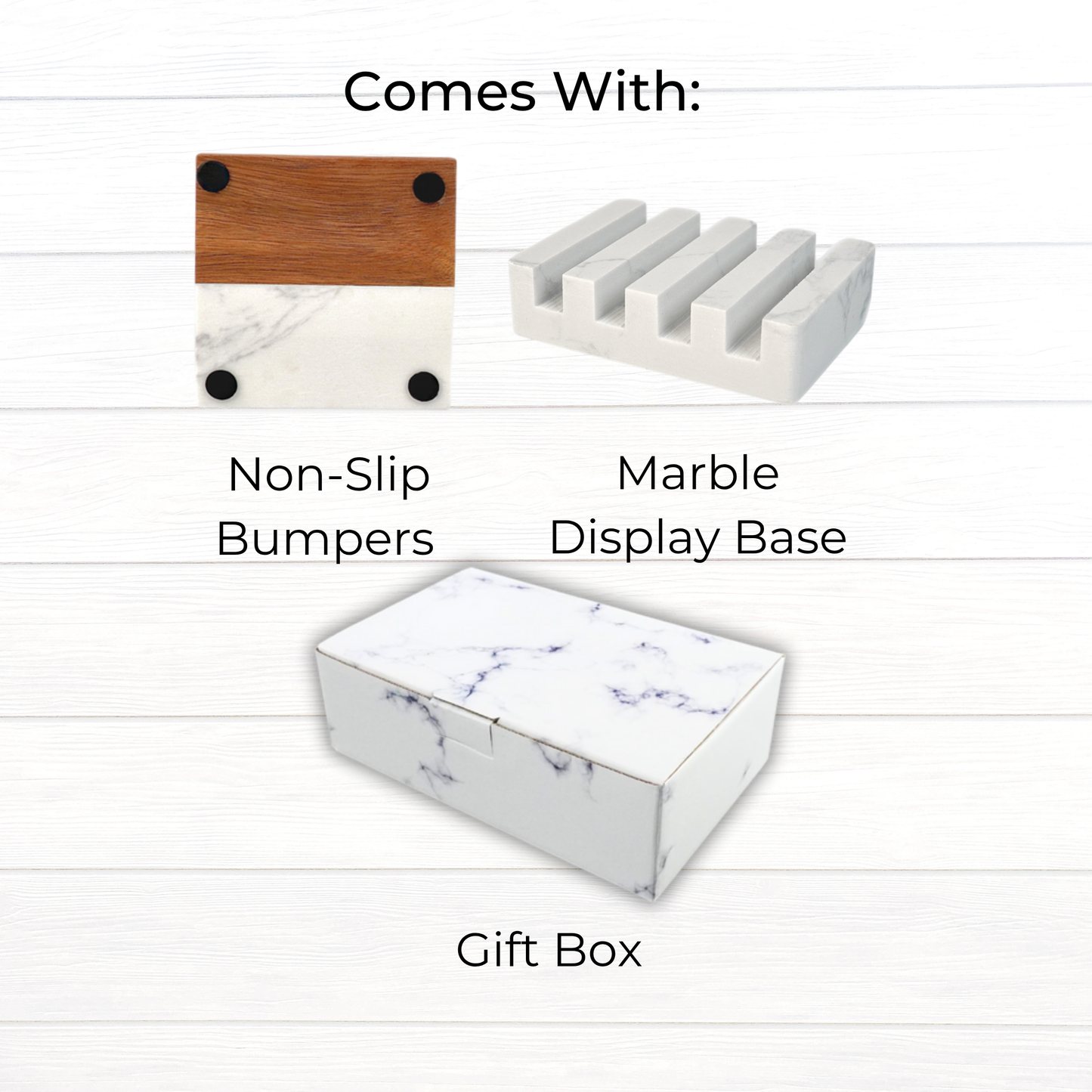 Marble & Wood Coaster Set with Base