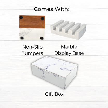 Marble & Wood Coaster Set with Base