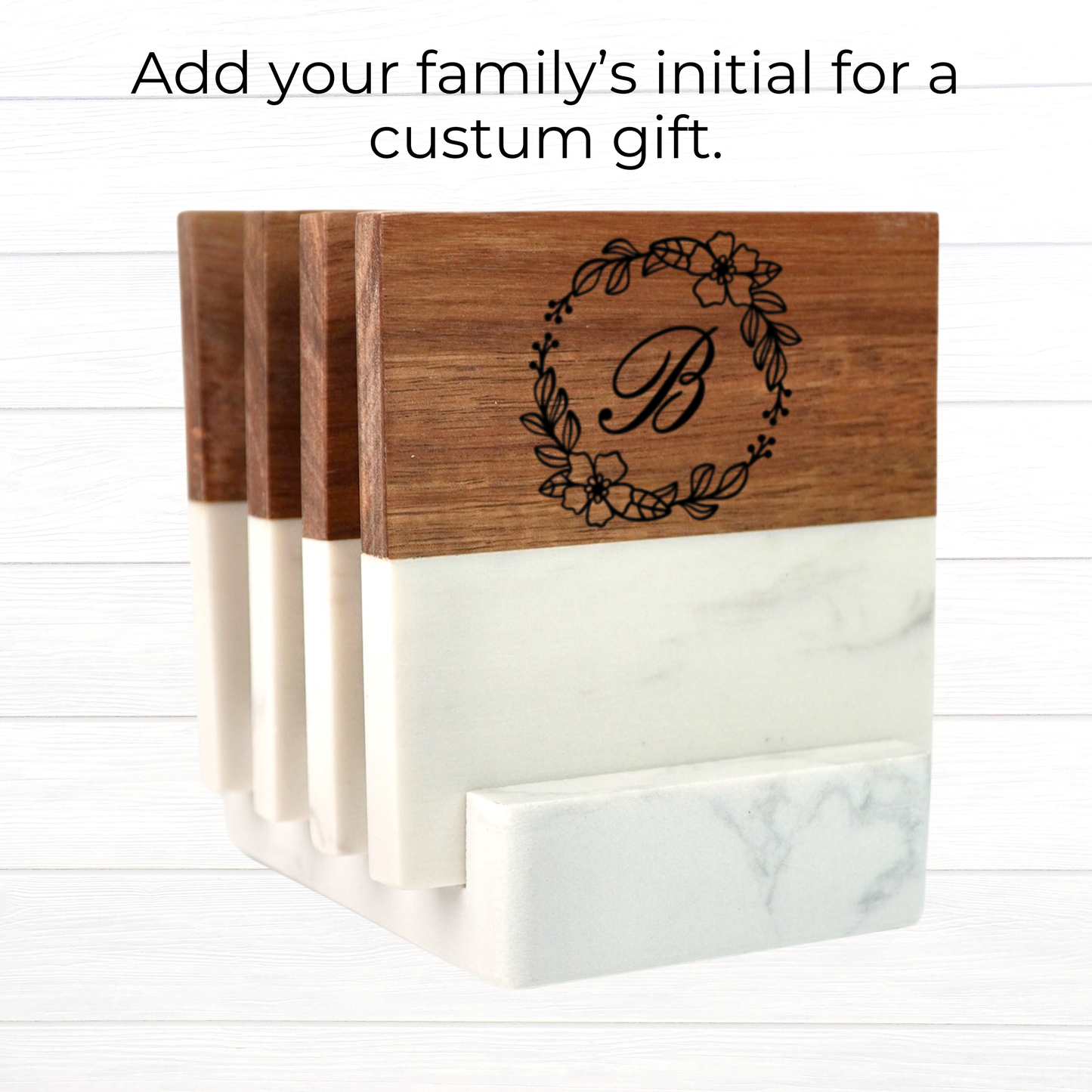 Marble & Wood Coaster Set with Base