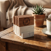 Marble & Wood Coaster Set with Base