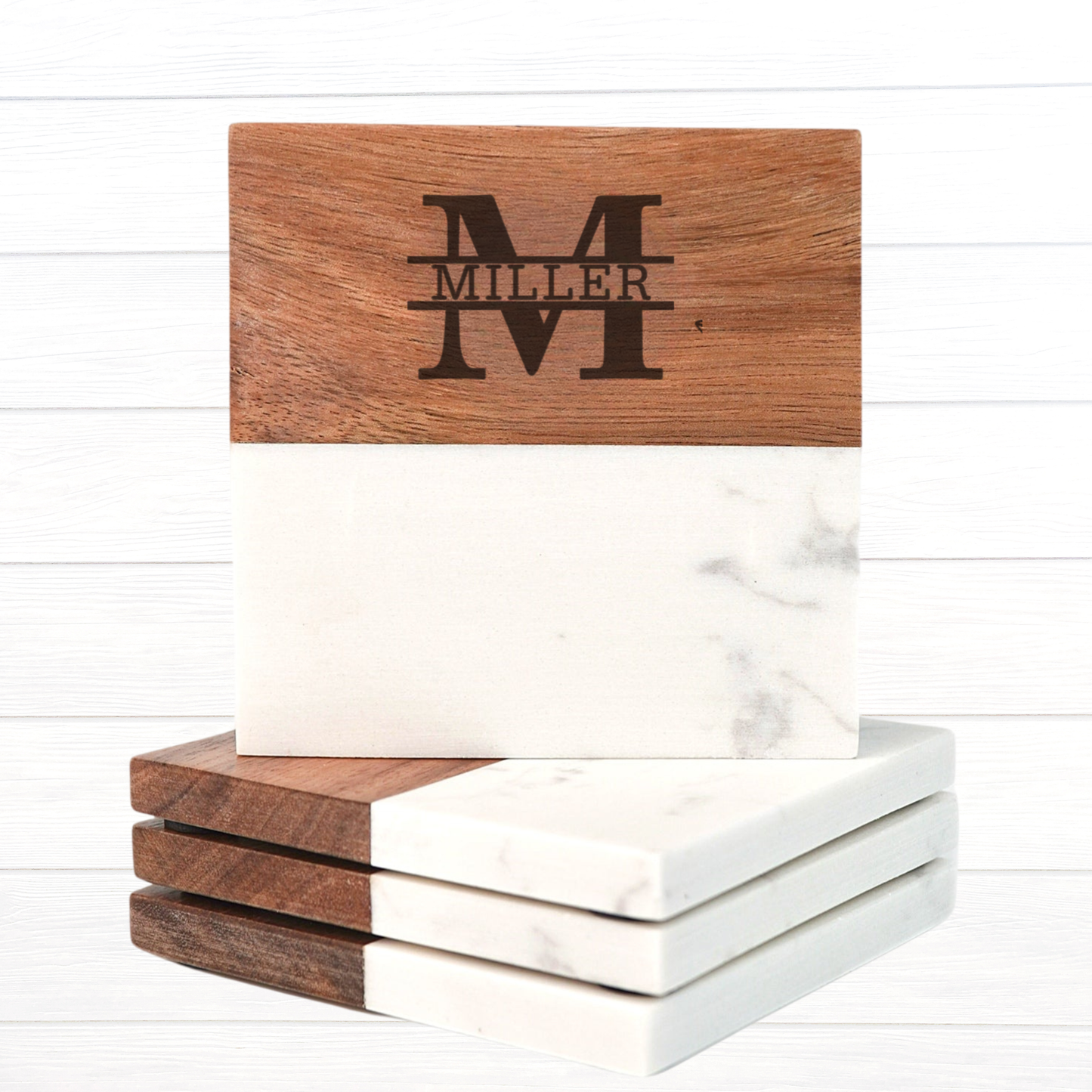 Marble & Wood Coaster Set with Base