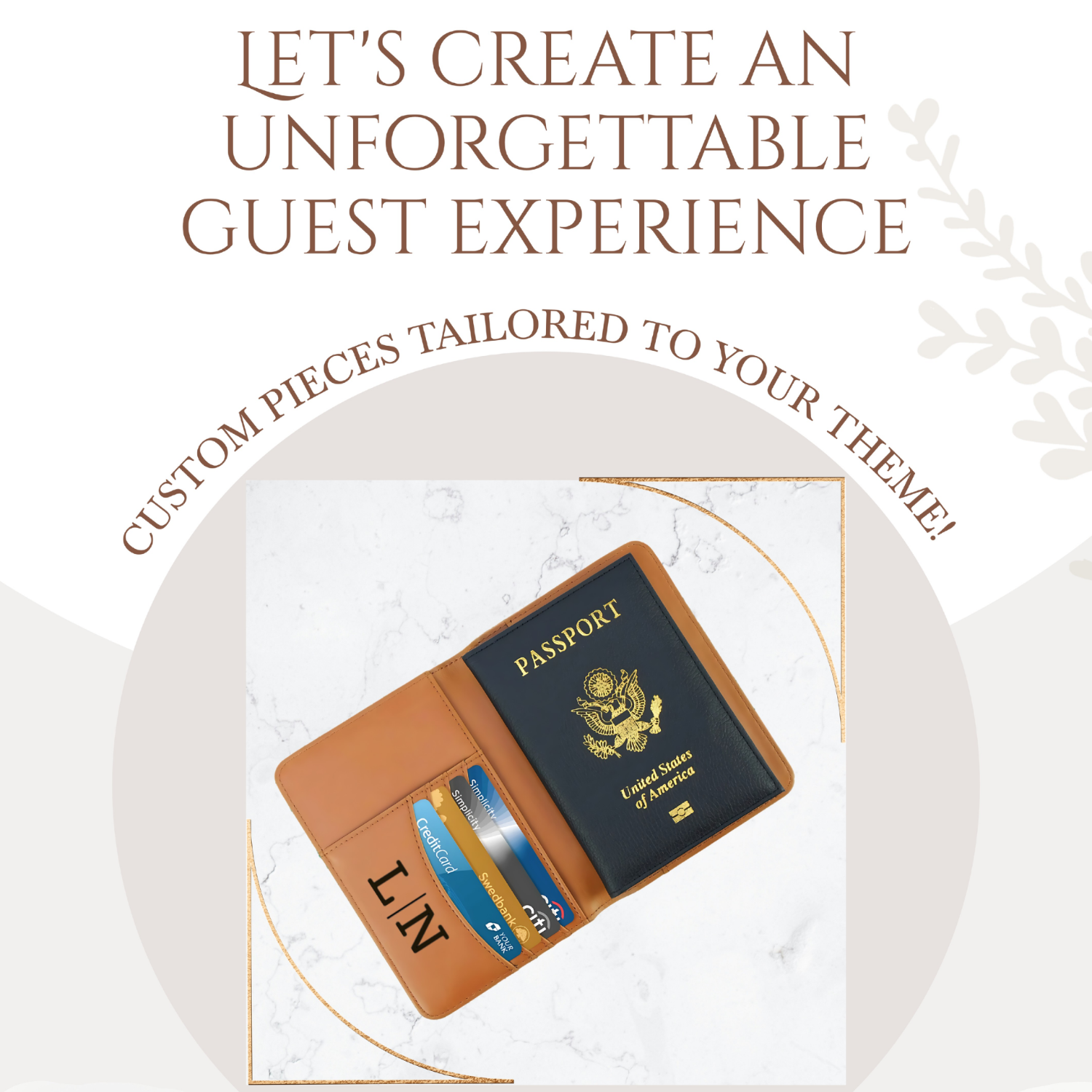 Passport holder with cards and text about creating unforgettable guest experiences