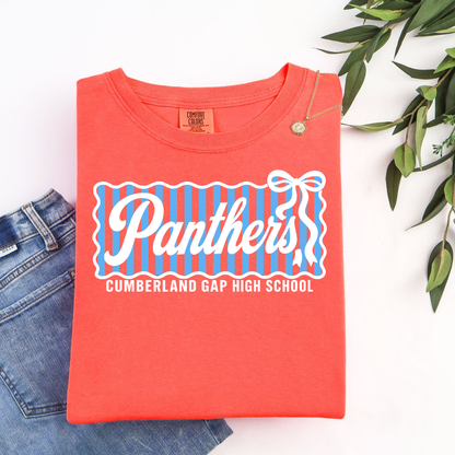 CGHS Panthers Comp| Bright Salmon Comfort Colors Tee| Blue & White Print