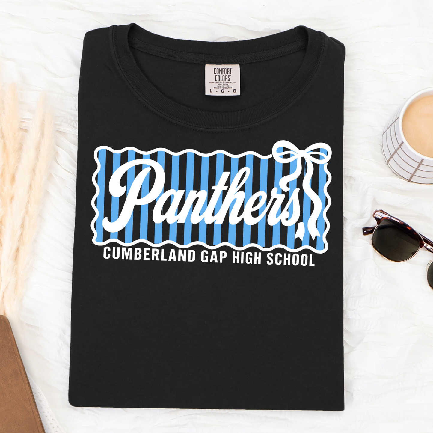 CGHS Panthers Comp| Black Comfort Colors Tee| Blue & White Print