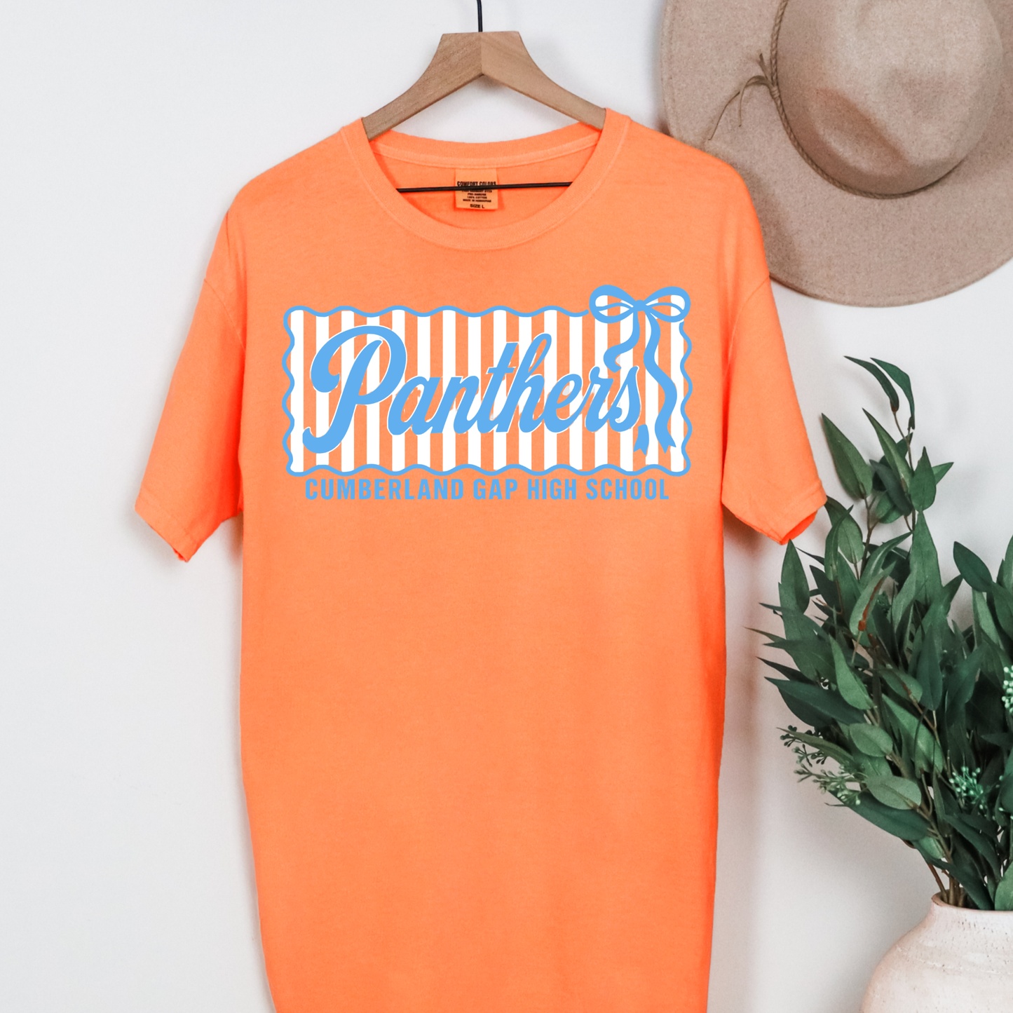 CGHS Panthers Comp| Melon Comfort Colors Tee| Blue & White Print