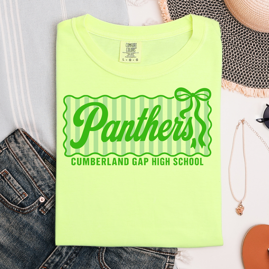 CGHS Panthers Comp| Neon Yellow Comfort Colors Tee| Green Print