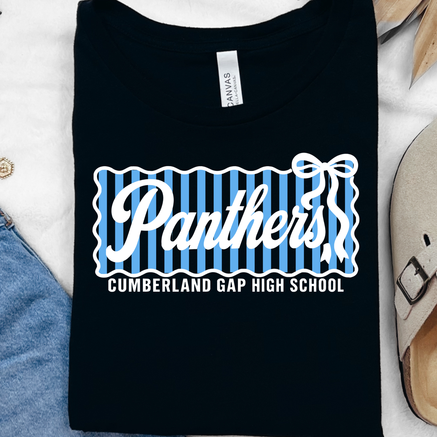 CGHS Panthers Comp| Black Bella Canvas Tee| Blue & White Print