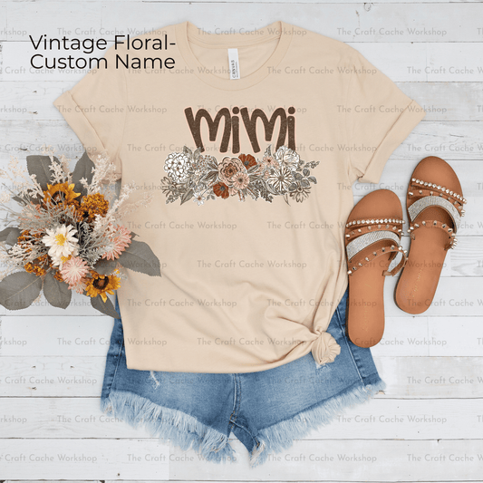 Vintage Floral Tee- Custom Name