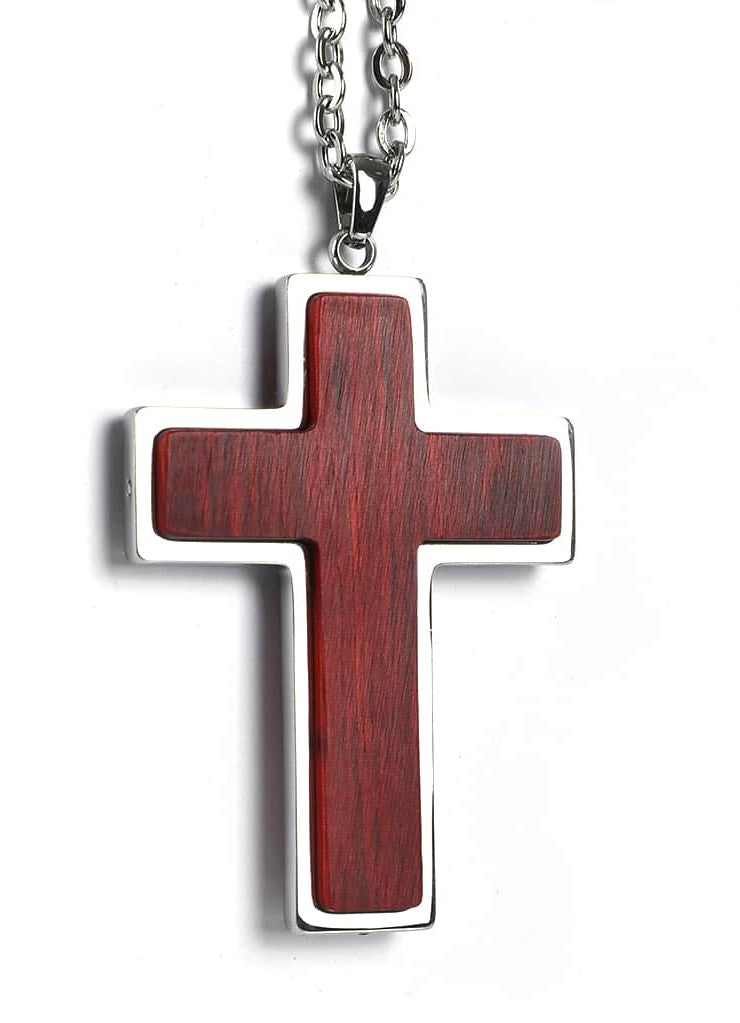 Custom Wood & Stainless Steel Cross Necklace