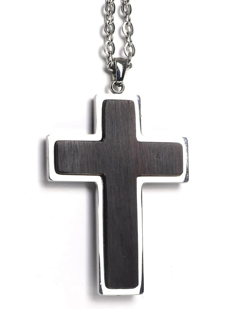 Custom Wood & Stainless Steel Cross Necklace