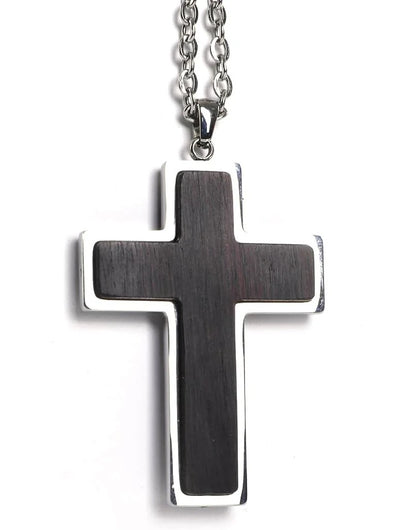 Custom Wood & Stainless Steel Cross Necklace